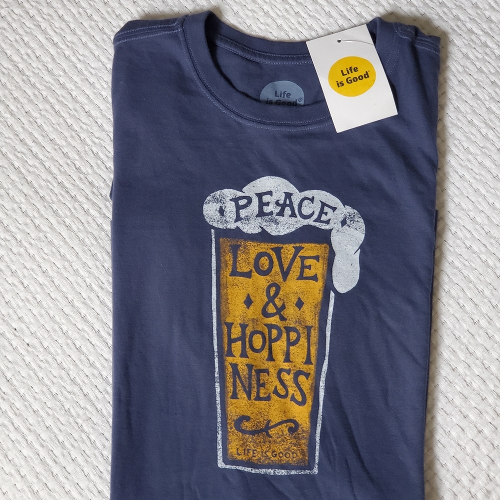 Life Is Good men's crusher tee "Peace, Love & Hoppiness"